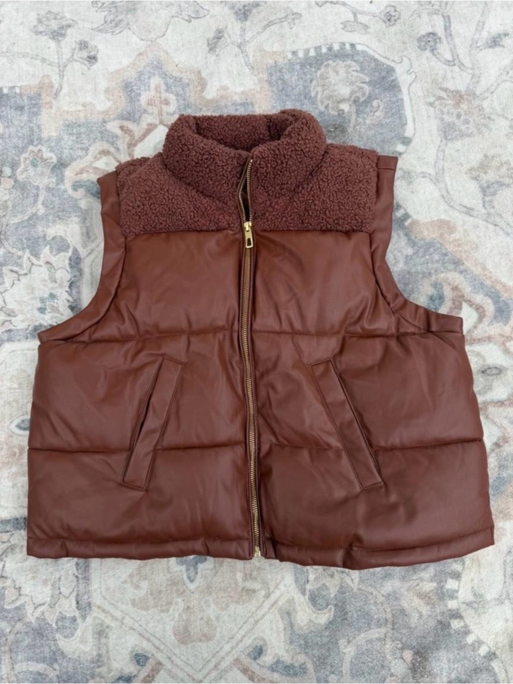 Target Girls Brown Puffer Vest with Sherpa Collar
